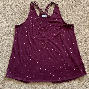Maroon tank with strappy neck